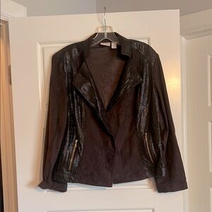 Chico's Brown Leather Moto Jacket with Asymmetrical Zipper